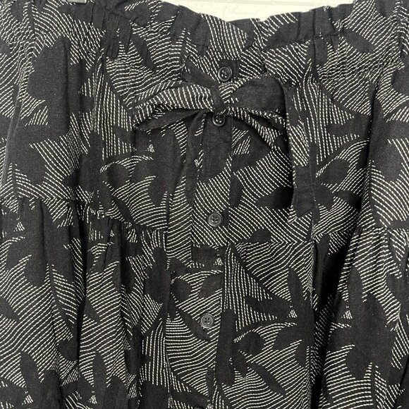 Universal Thread Tie Waist Button Front Black White Floral Midi Skirt XXL #32 - Picture 6 of 8